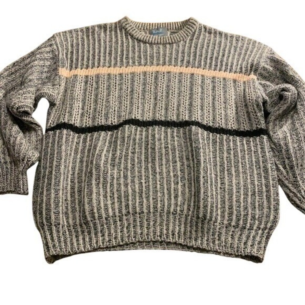 VTG Weekends in California Large Gray Striped Ribbed Knit Sweater Oversized